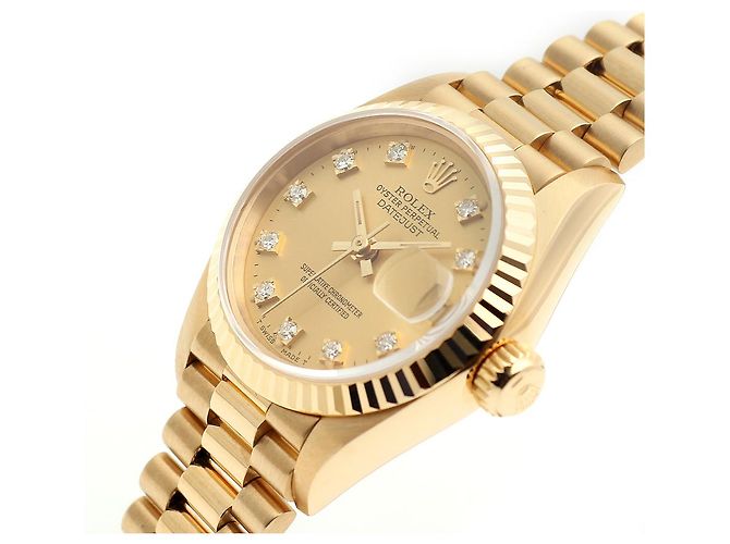 Rolex Datejust Goldene Damenuhr mit Originaldiamanten - Ansicht 10