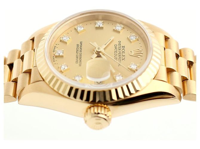 Rolex Datejust Goldene Damenuhr mit Originaldiamanten - Ansicht 12