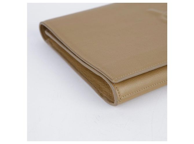 Saint Laurent Clutch Flap in pelle beige Marrone - vista 12