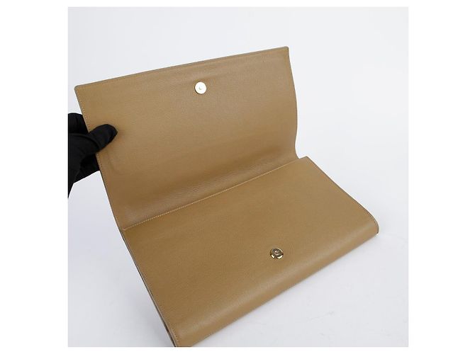 Saint Laurent Clutch Flap in pelle beige Marrone - vista 27
