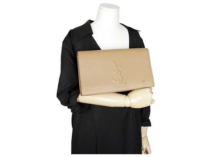 Saint Laurent Clutch Flap in pelle beige Marrone - vista 29