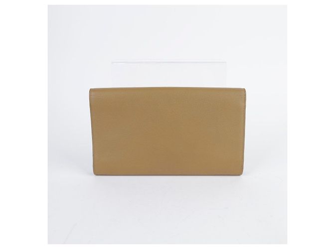 Saint Laurent Clutch Flap in pelle beige Marrone - vista 3