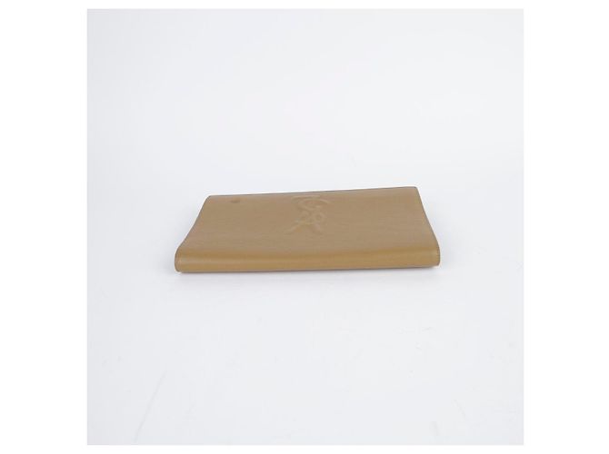 Saint Laurent Clutch Flap in pelle beige Marrone - vista 4
