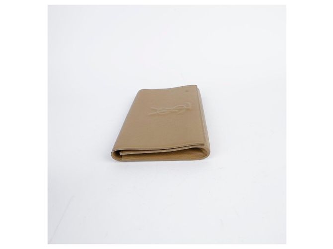 Saint Laurent Clutch Flap in pelle beige Marrone - vista 5