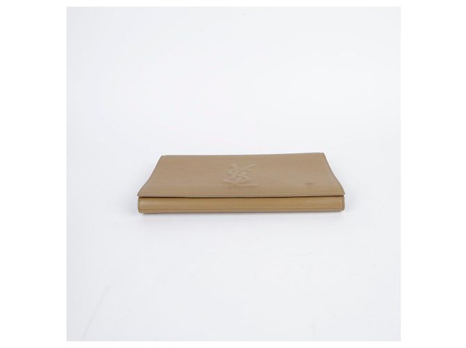 Saint Laurent Clutch Flap in pelle beige Marrone - vista 6