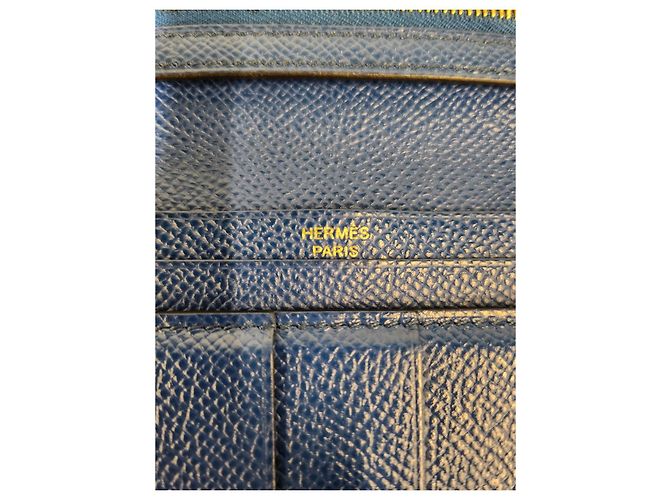 Hermès Cartera larga Bearn Blue Stamp) Estado Azul - vista 12