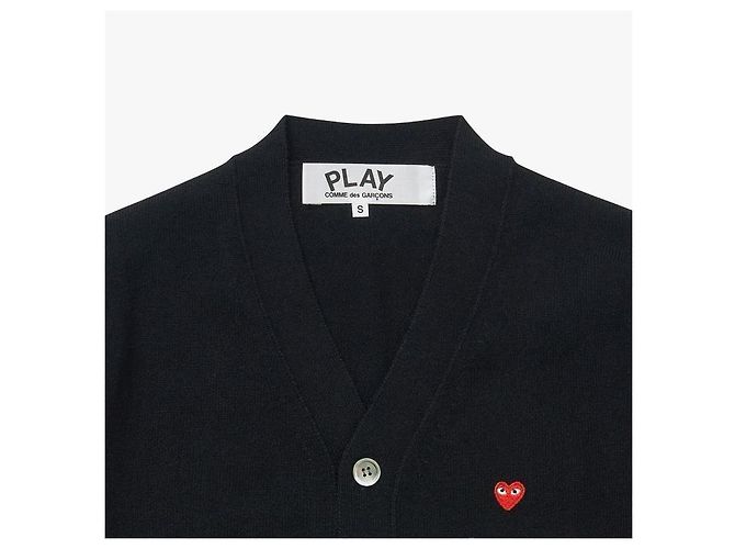 Comme Des Garcons Cardigan PLAY con Patch Cuore Rosso di Lana da Uomo Nero - vista 6