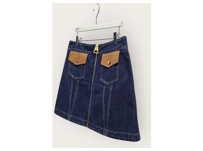 Louis Vuitton Minifalda vaquera con detalles de cremallera de cuero Azul - vista 2