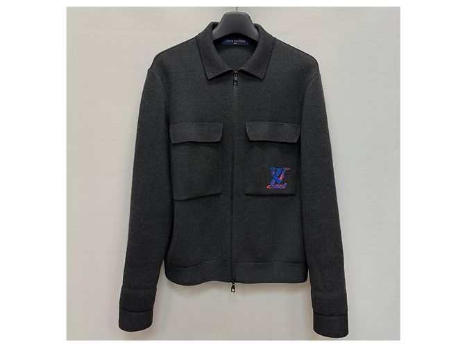Louis Vuitton Giacca in maglia con tasca con zip e ricami Argento - vista 4