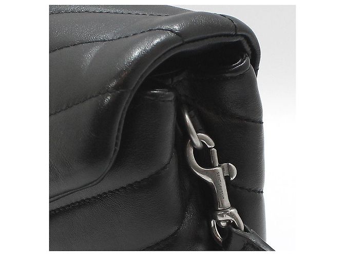 Saint Laurent Borsa a tracolla Loulou Toy in pelle nera con monogramma argento Nero - vista 10