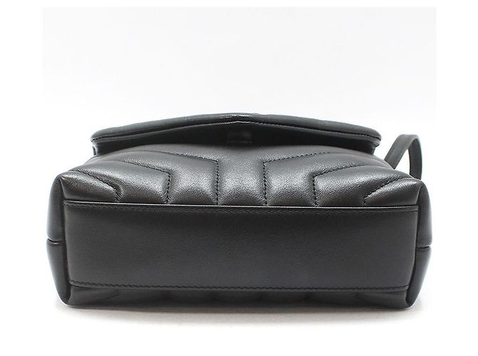 Saint Laurent Borsa a tracolla Loulou Toy in pelle nera con monogramma argento Nero - vista 5