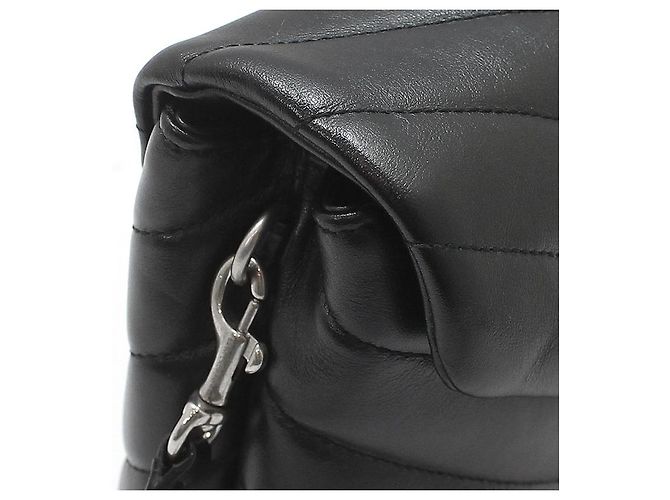 Saint Laurent Borsa a tracolla Loulou Toy in pelle nera con monogramma argento Nero - vista 9