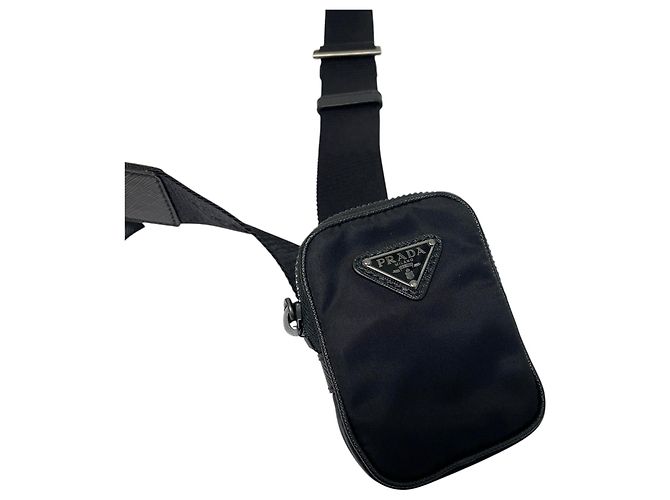 Prada Borsa a tracolla multi tasche con logo Triangle in Re-Nylon Nero - vista 7