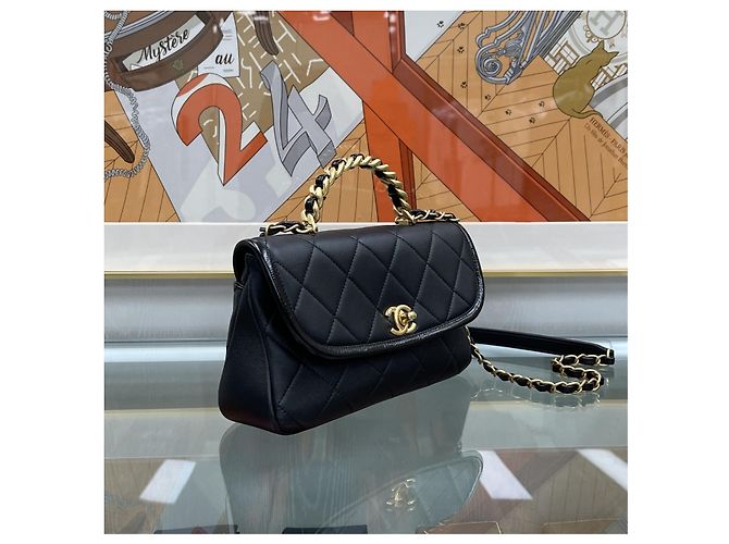 Chanel Bolso Season con asa superior y cadena negro con herrajes dorados - vista 6
