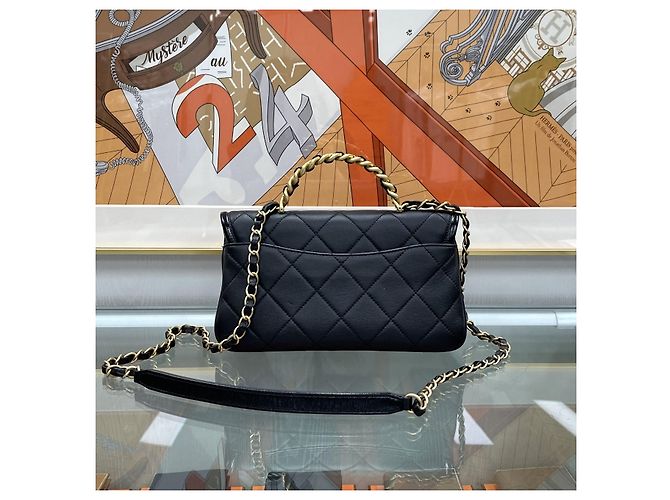 Chanel Bolso Season con asa superior y cadena negro con herrajes dorados - vista 7