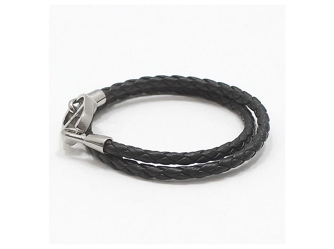 Dior Black Silver CD Icon Braided Leather Double Strap Bracelet - view 3
