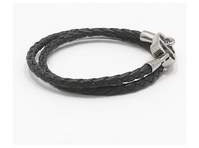 Dior Black Silver CD Icon Braided Leather Double Strap Bracelet - view 4