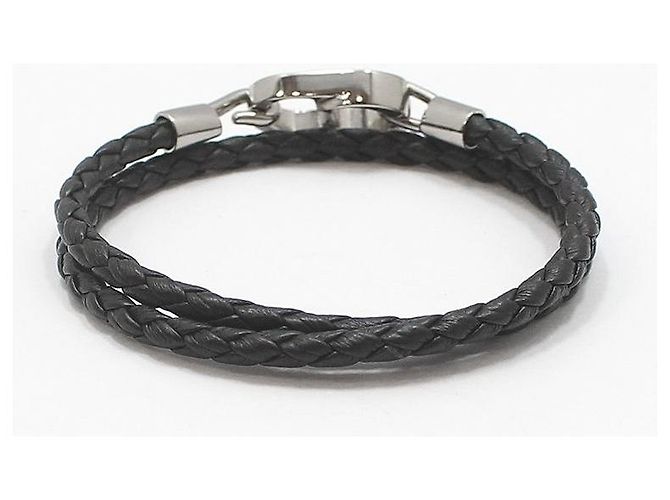 Dior Black Silver CD Icon Braided Leather Double Strap Bracelet - view 5