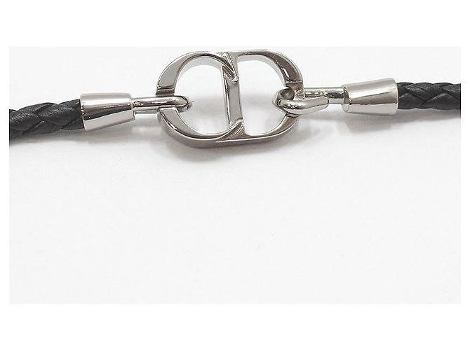 Dior Black Silver CD Icon Braided Leather Double Strap Bracelet - view 6