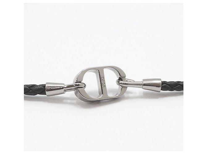 Dior Black Silver CD Icon Braided Leather Double Strap Bracelet - view 7