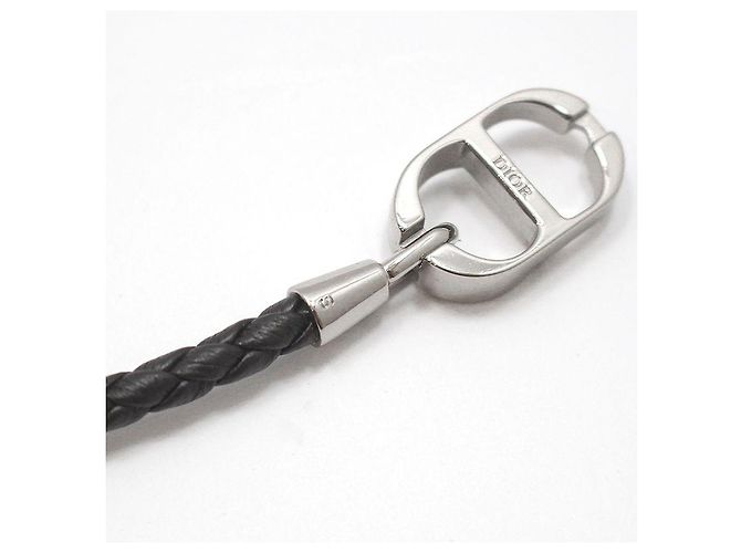 Dior Black Silver CD Icon Braided Leather Double Strap Bracelet - view 8