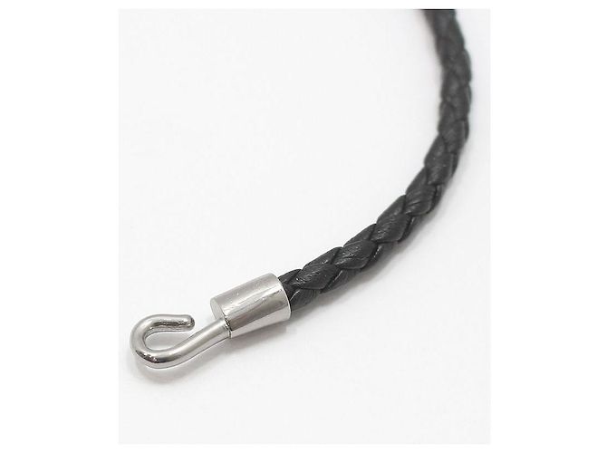 Dior Black Silver CD Icon Braided Leather Double Strap Bracelet - view 9