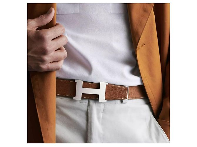 Hermès Constanse Belt Buckle Gold Reversible Leather Strap Brown - view 5
