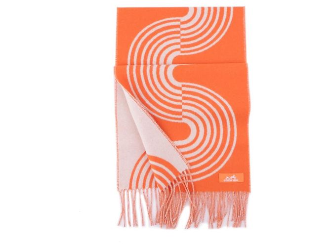 Hermès Cashmere-Schal Graphic Line Wave Orange - Ansicht 8