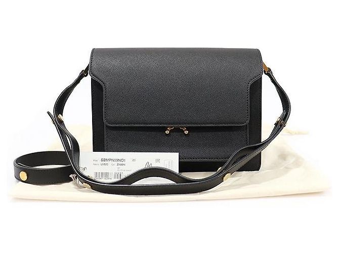 Marni Borsa a tracolla Trunk Medium in Saffiano nero con finiture dorate - vista 2
