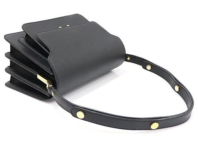 Marni Borsa a tracolla Trunk Medium in Saffiano nero con finiture dorate - vista 4