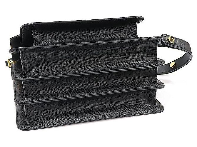 Marni Borsa a tracolla Trunk Medium in Saffiano nero con finiture dorate - vista 5