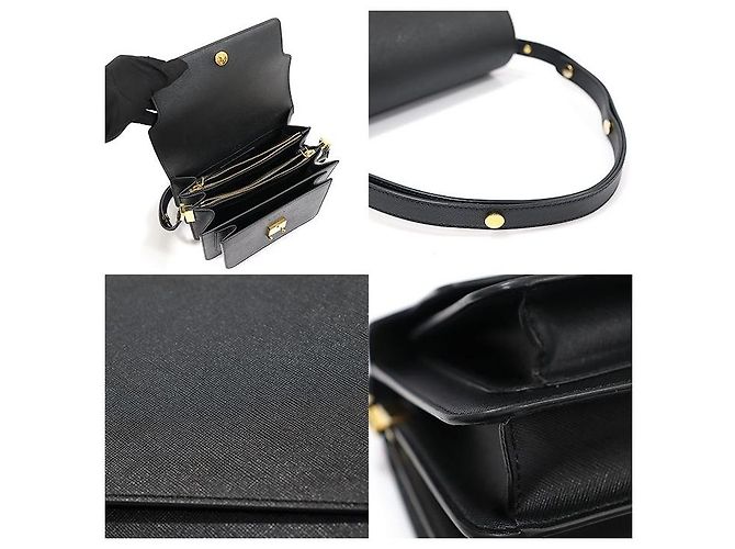 Marni Borsa a tracolla Trunk Medium in Saffiano nero con finiture dorate - vista 6