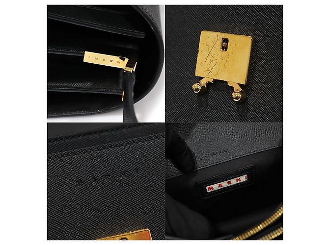 Marni Borsa a tracolla Trunk Medium in Saffiano nero con finiture dorate - vista 7