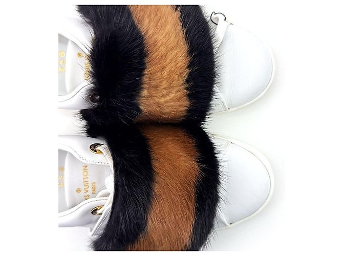 Louis Vuitton Sneakers basse Frontline in shearling e pelliccia di visone da donna Bianco Marrone - vista 10