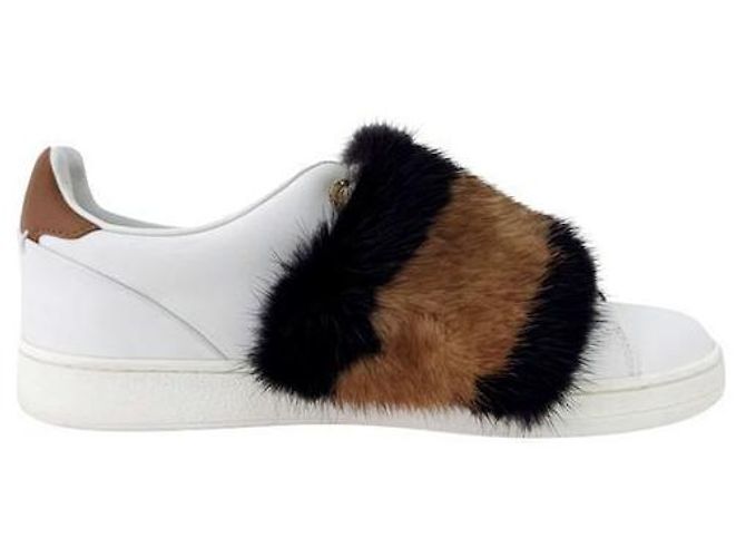 Louis Vuitton Sneakers basse Frontline in shearling e pelliccia di visone da donna Bianco Marrone - vista 3