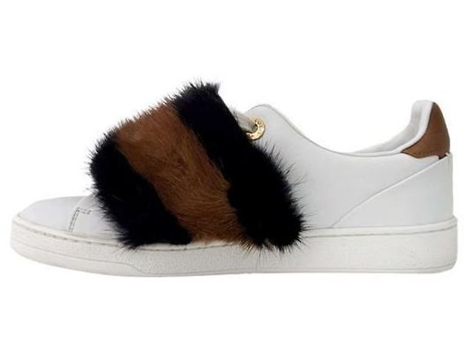 Louis Vuitton Sneakers basse Frontline in shearling e pelliccia di visone da donna Bianco Marrone - vista 4
