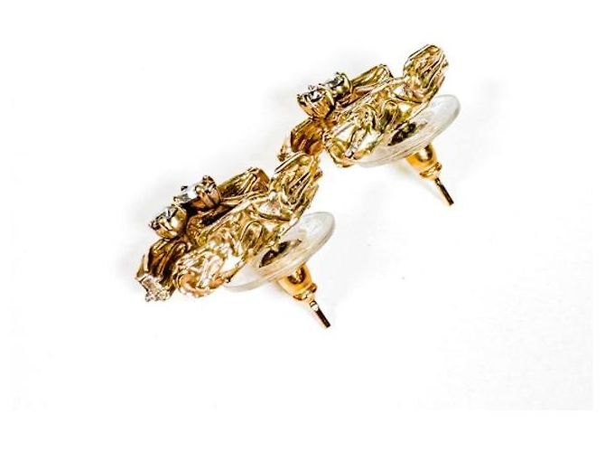Chanel Orecchini CC Logo Coco Metallizzati con Cristalli Oro D'oro - vista 4
