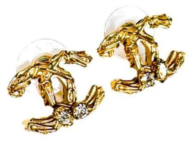 Chanel Orecchini CC Logo Coco Metallizzati con Cristalli Oro D'oro - vista 5