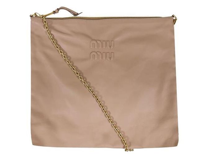 Miu Miu Borsa a tracolla in pelle morbida con catena logo da donna Cammeo Beige Arancione - vista 2