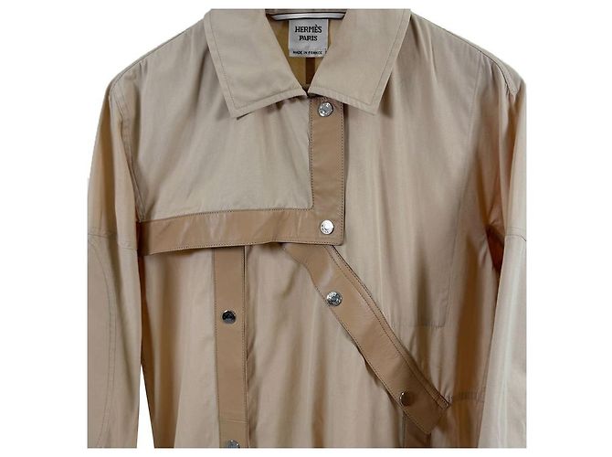 Hermès Gabardina asimétrica de mezcla de cuero para mujer Beige Castaño - vista 5