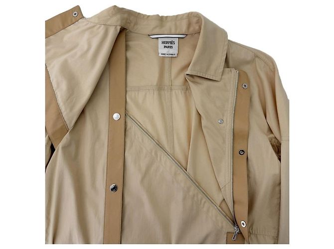 Hermès Gabardina asimétrica de mezcla de cuero para mujer Beige Castaño - vista 6