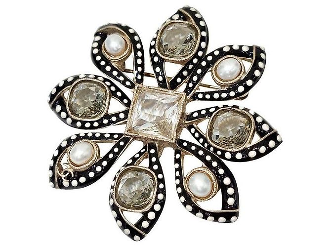 Chanel Perlen-Kristall-Brosche Golden - Ansicht 2
