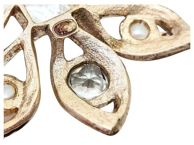 Chanel Perlen-Kristall-Brosche Golden - Ansicht 4