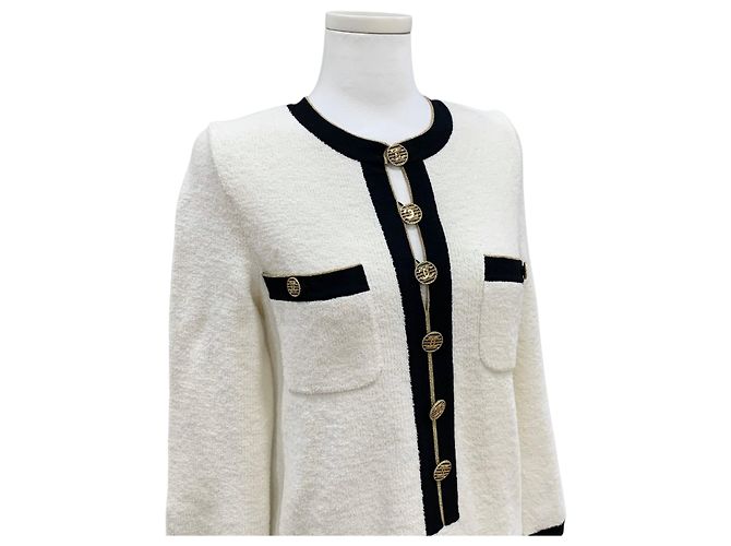Chanel Minivestido de punto de rizo blanco con botones CC - vista 4