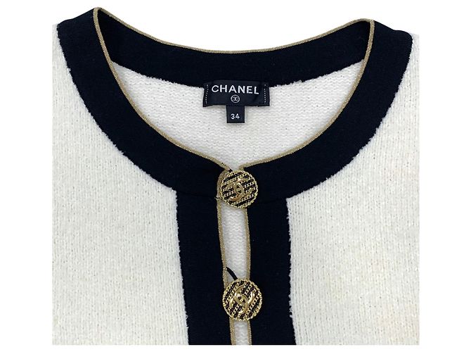 Chanel Minivestido de punto de rizo blanco con botones CC - vista 8