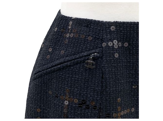 Chanel Gonna in tweed e paillettes nera Nero - vista 3