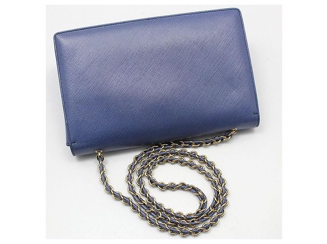 Salvatore Ferragamo Borsa a tracolla Blue Leather Gold Baragini Chain Crossbody Bag - vista 4
