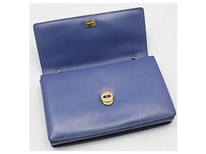 Salvatore Ferragamo Borsa a tracolla Blue Leather Gold Baragini Chain Crossbody Bag - vista 7