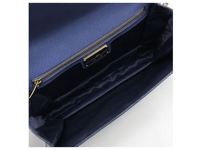 Salvatore Ferragamo Borsa a tracolla Blue Leather Gold Baragini Chain Crossbody Bag - vista 8