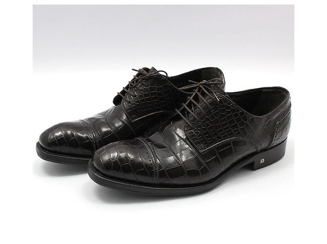 Louis Vuitton Scarpe Derby stringate in alligatore marrone scuro - vista 2
